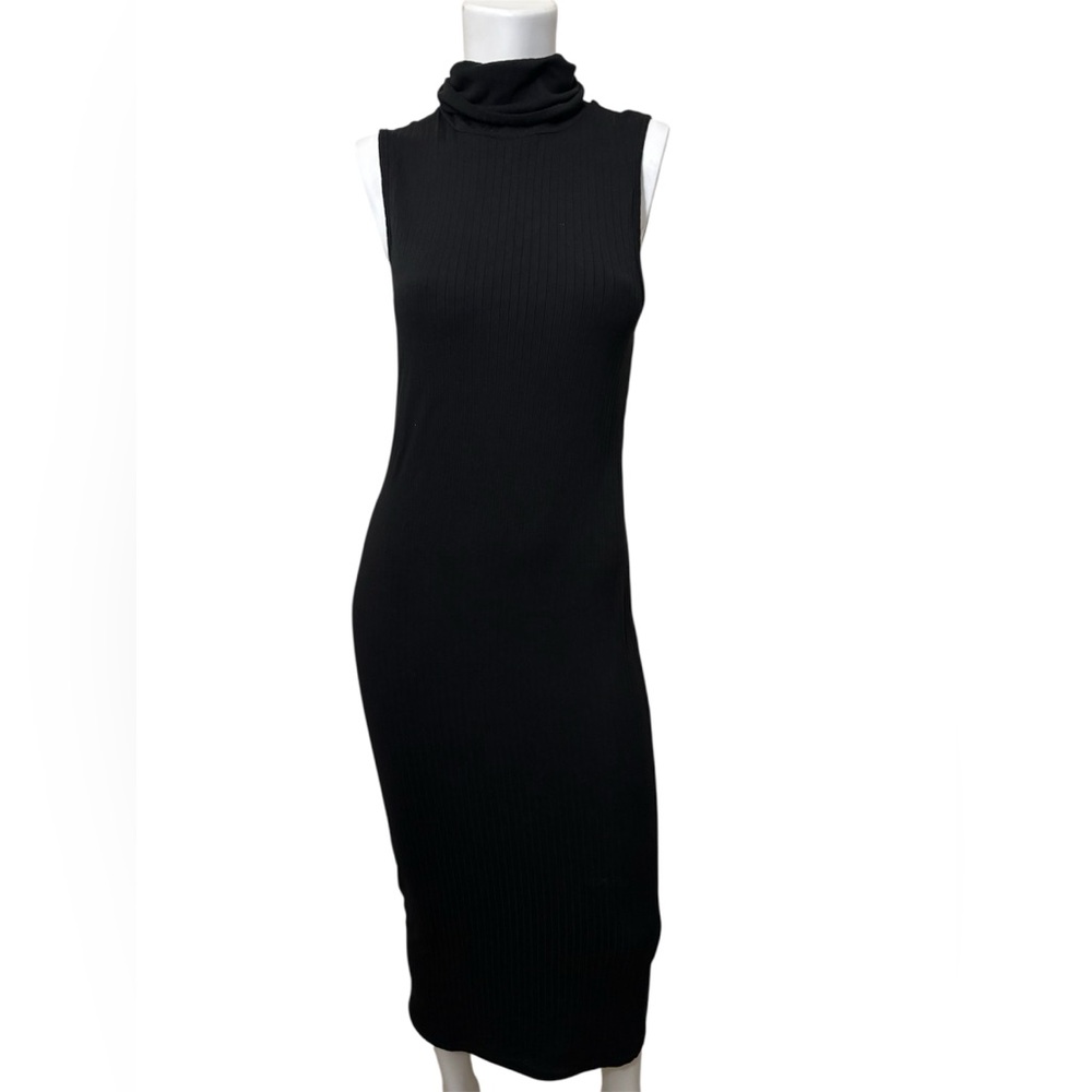 Black & Blue Turtleneck Sleeveless Midi Dress